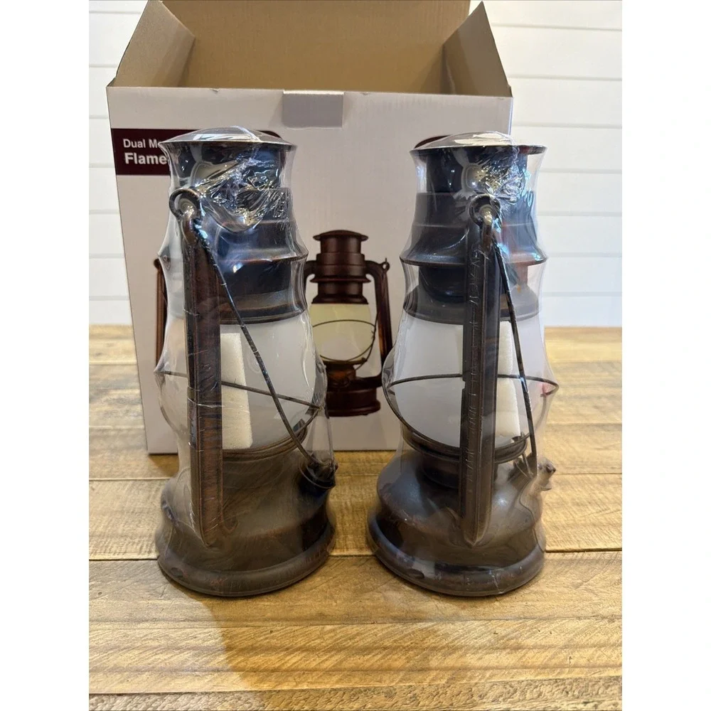 Dual Mode Flame Vintage LED Retro Lantern Battery Powered Lamp 2 Pack New In Box